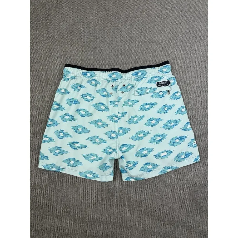 Sophia Alexia Pier St Barth Swim Trunks Men’s Large Blue Print Mesh Lined